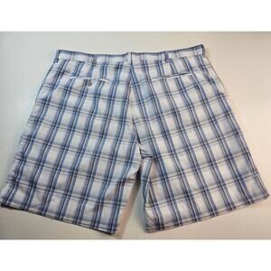 PGA tour size 42 blue plaid quick dry performance golf shorts EUC flat front